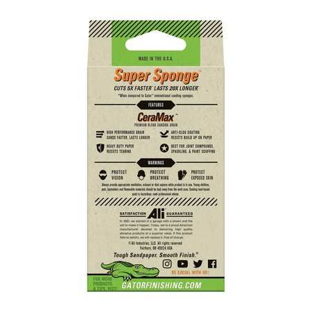 Gator Finishing Drywall CeraMax Sandpaper Super Sponge, 120 Fine Grit 7443